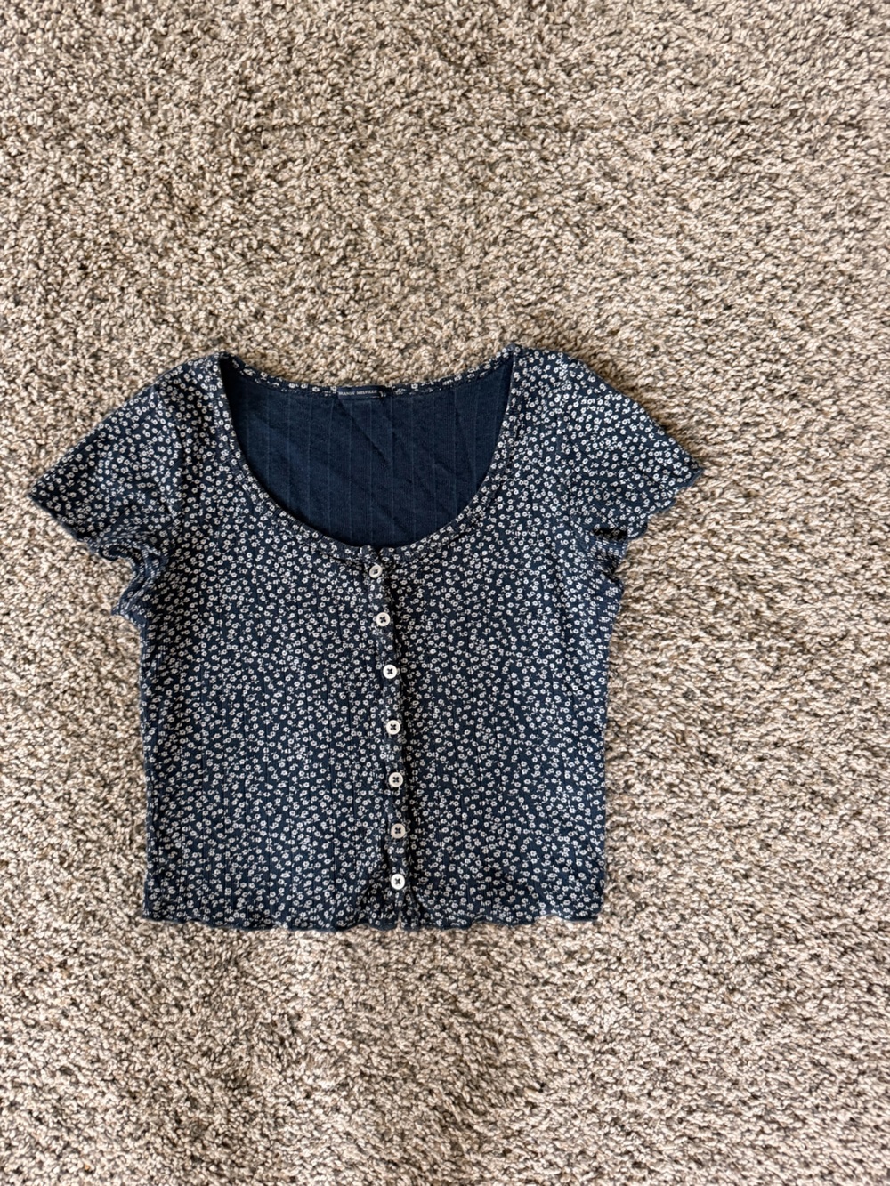 Brandy Melville Navy Blue Floral Button-Down Crop Top
